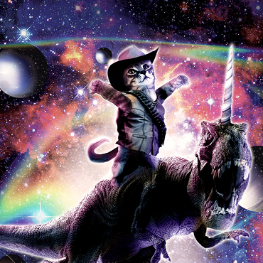 Darstellung des Puzzle Motivs Cowboy Cat with Dinosaur in Galaxy - Random Galaxy 500 Puzzle 3D Modell