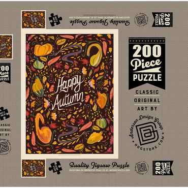 Darstellung des Puzzle Motivs Happy Autum, Colorful Autumn Harvest with Leaves and Gourds 200 Puzzle Schachtel 3D Modell