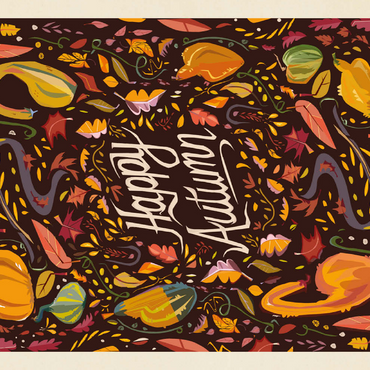 Darstellung des Puzzle Motivs Happy Autum, Colorful Autumn Harvest with Leaves and Gourds 500 Puzzle 3D Modell