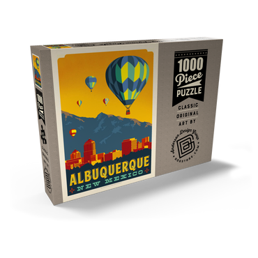 Darstellung des Puzzle Motivs Albuquerque, New Mexico Skyline with Hot Air Balloons and Mountains 1000 Puzzle Schachtel Ansicht2