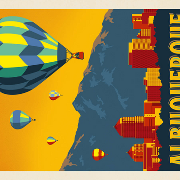 Darstellung des Puzzle Motivs Albuquerque, New Mexico Skyline with Hot Air Balloons and Mountains 100 Puzzle 3D Modell