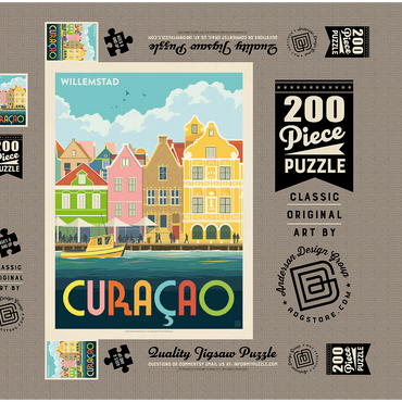 Darstellung des Puzzle Motivs Curaçao: Willemstad Waterfront with Colorful Dutch Architecture 200 Puzzle Schachtel 3D Modell