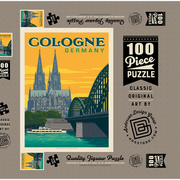 Darstellung des Puzzle Motivs Germany: Cologne Skyline with Cathedral and Hohenzollern Bridge 100 Puzzle Schachtel 3D Modell