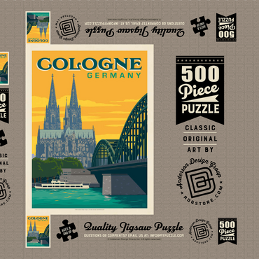 Darstellung des Puzzle Motivs Germany: Cologne Skyline with Cathedral and Hohenzollern Bridge 500 Puzzle Schachtel 3D Modell