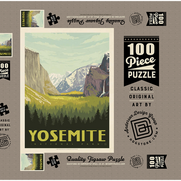 Darstellung des Puzzle Motivs Yosemite National Park: Valley View with El Capitan and Bridalveil Fall 100 Puzzle Schachtel 3D Modell