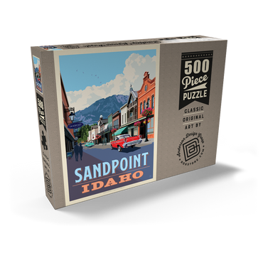 Darstellung des Puzzle Motivs Sandpoint, Idaho: Downtown Street and Mountains 500 Puzzle Schachtel Ansicht2