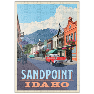 Darstellung des Puzzle Motivs puzzleplate Sandpoint, Idaho: Downtown Street and Mountains 500 Puzzle