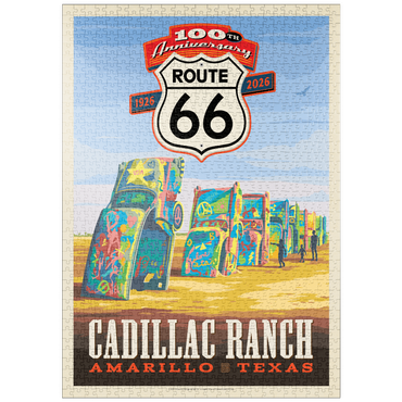 Darstellung des Puzzle Motivs puzzleplate 100th Anniversary Of Route 66 - Cadillac Ranch, Amarillo Texas Sunset 1000 Puzzle