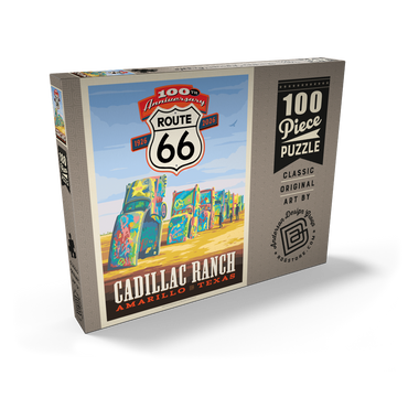 Darstellung des Puzzle Motivs 100th Anniversary Of Route 66 - Cadillac Ranch, Amarillo Texas Sunset 100 Puzzle Schachtel Ansicht2
