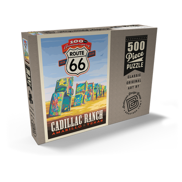 Darstellung des Puzzle Motivs 100th Anniversary Of Route 66 - Cadillac Ranch, Amarillo Texas Sunset 500 Puzzle Schachtel Ansicht2