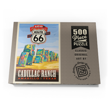 Darstellung des Puzzle Motivs 100th Anniversary Of Route 66 - Cadillac Ranch, Amarillo Texas Sunset 500 Puzzle Schachtel Ansicht3