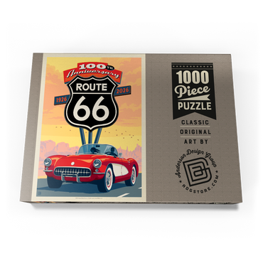 Darstellung des Puzzle Motivs 100th Anniversary Of Route 66 - Classic Red Corvette 1000 Puzzle Schachtel Ansicht3