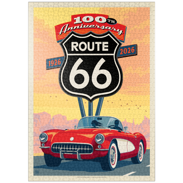 Darstellung des Puzzle Motivs puzzleplate 100th Anniversary Of Route 66 - Classic Red Corvette 1000 Puzzle
