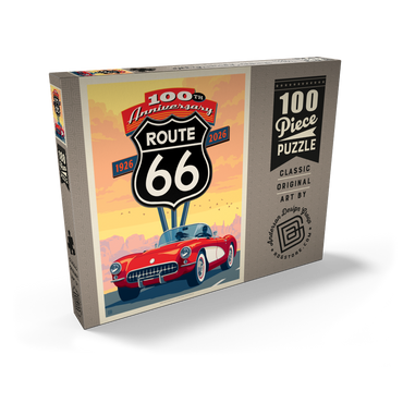 Darstellung des Puzzle Motivs 100th Anniversary Of Route 66 - Classic Red Corvette 100 Puzzle Schachtel Ansicht2