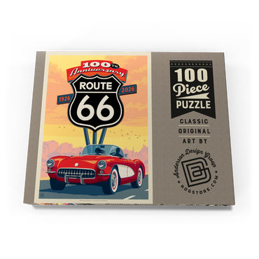 Darstellung des Puzzle Motivs 100th Anniversary Of Route 66 - Classic Red Corvette 100 Puzzle Schachtel Ansicht3