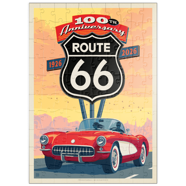Darstellung des Puzzle Motivs puzzleplate 100th Anniversary Of Route 66 - Classic Red Corvette 100 Puzzle