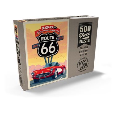 Darstellung des Puzzle Motivs 100th Anniversary Of Route 66 - Classic Red Corvette 500 Puzzle Schachtel Ansicht2