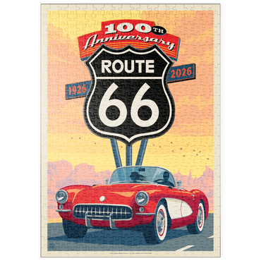 Darstellung des Puzzle Motivs puzzleplate 100th Anniversary Of Route 66 - Classic Red Corvette 500 Puzzle