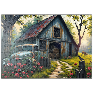 Darstellung des Puzzle Motivs puzzleplate Rustic Barn Vintage Truck Meadow Landscape 200 Puzzle