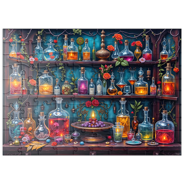 Darstellung des Puzzle Motivs puzzleplate Enchanted Apothecary Shelf Glowing Potions 100 Puzzle