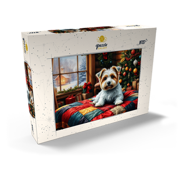 Darstellung des Puzzle Motivs Cozy Christmas Cabin Puppy Portrait 1000 Puzzle Schachtel Ansicht2