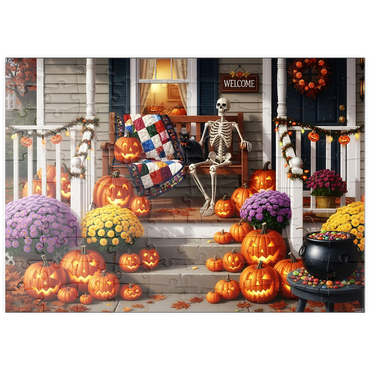 Darstellung des Puzzle Motivs puzzleplate Cozy Halloween Front Porch Decor 100 Puzzle