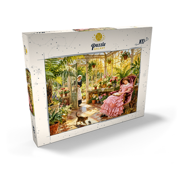 Darstellung des Puzzle Motivs Sunlit Victorian Greenhouse Reading Nook 100 Puzzle Schachtel Ansicht2