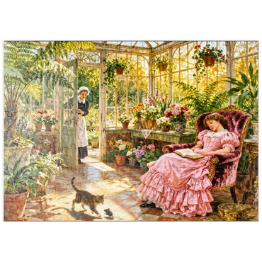 Darstellung des Puzzle Motivs puzzleplate Sunlit Victorian Greenhouse Reading Nook 200 Puzzle
