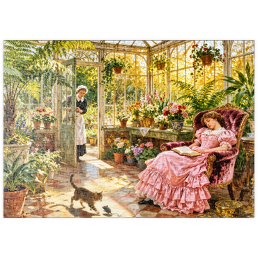 Darstellung des Puzzle Motivs puzzleplate Sunlit Victorian Greenhouse Reading Nook 500 Puzzle