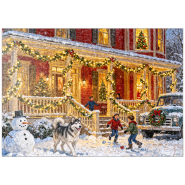 Darstellung des Puzzle Motivs puzzleplate Cozy Christmas Farmhouse Porch Lights 1000 Puzzle