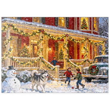 Darstellung des Puzzle Motivs puzzleplate Cozy Christmas Farmhouse Porch Lights 500 Puzzle