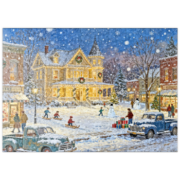 Darstellung des Puzzle Motivs puzzleplate Snowy Victorian Christmas Town Square House 200 Puzzle