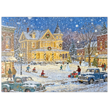 Darstellung des Puzzle Motivs puzzleplate Snowy Victorian Christmas Town Square House 500 Puzzle