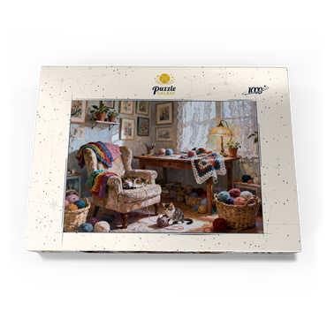 Darstellung des Puzzle Motivs Sunlit Knitting Room Cats by Window 1000 Puzzle Schachtel Ansicht3