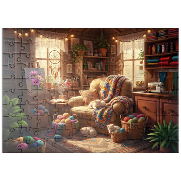 Darstellung des Puzzle Motivs puzzleplate Cozy Craft Room Cats and Yarn 100 Puzzle