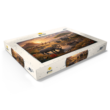 Darstellung des Puzzle Motivs African Savanna Waterhole Sunset Wildlife 100 Puzzle Schachtel Ansicht1