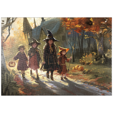Darstellung des Puzzle Motivs puzzleplate Haunted Village Halloween Trick or Treat Scene 1000 Puzzle