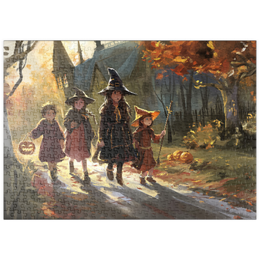 Darstellung des Puzzle Motivs puzzleplate Haunted Village Halloween Trick or Treat Scene 500 Puzzle