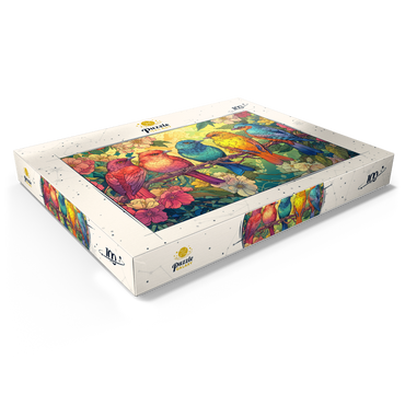 Darstellung des Puzzle Motivs Colorful Songbirds on Floral Branches 100 Puzzle Schachtel Ansicht1