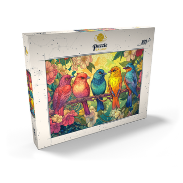 Darstellung des Puzzle Motivs Colorful Songbirds on Floral Branches 100 Puzzle Schachtel Ansicht2