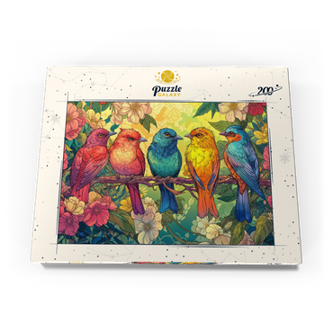 Darstellung des Puzzle Motivs Colorful Songbirds on Floral Branches 200 Puzzle Schachtel Ansicht3