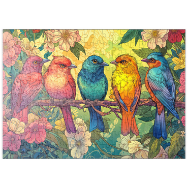 Darstellung des Puzzle Motivs puzzleplate Colorful Songbirds on Floral Branches 200 Puzzle