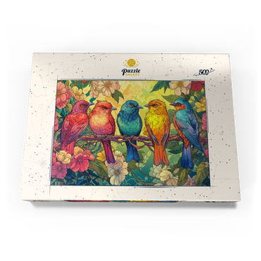 Darstellung des Puzzle Motivs Colorful Songbirds on Floral Branches 500 Puzzle Schachtel Ansicht3