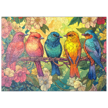 Darstellung des Puzzle Motivs puzzleplate Colorful Songbirds on Floral Branches 500 Puzzle