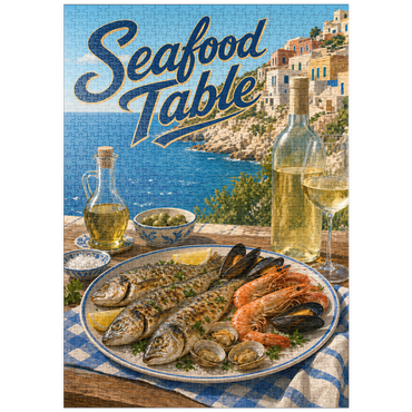 Darstellung des Puzzle Motivs puzzleplate Amalfi Coast Seafood Table by the Sea 1000 Puzzle