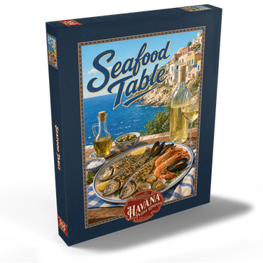 Darstellung des Puzzle Motivs Amalfi Coast Seafood Table by the Sea 200 Puzzle Schachtel Ansicht2