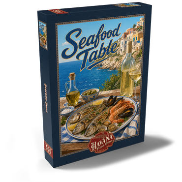 Darstellung des Puzzle Motivs Amalfi Coast Seafood Table by the Sea 500 Puzzle Schachtel Ansicht2