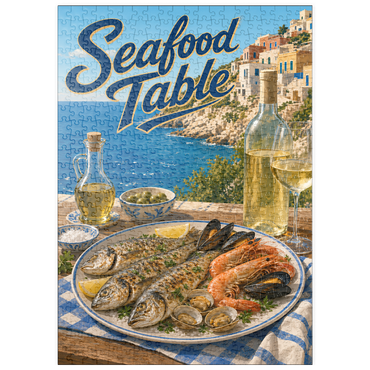 Darstellung des Puzzle Motivs puzzleplate Amalfi Coast Seafood Table by the Sea 500 Puzzle