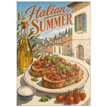 Darstellung des Puzzle Motivs puzzleplate Italian Summer - Tuscany Italy Bruschetta Sunlit Village 100 Puzzle