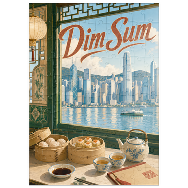 Darstellung des Puzzle Motivs puzzleplate Hong Kong Harbor Skyline Dim Sum Scene 100 Puzzle